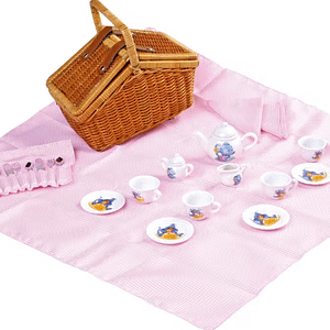 cesta picnic con vajilla de porcelana